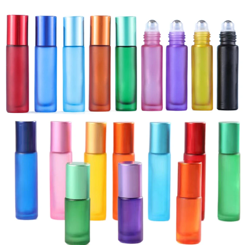 

50Pcs Coloured Roller Bottles 5ml 10ml Refillable Glass Container w/ Metal Roll On Ball for Perfume Essential Oils Aromatherapy