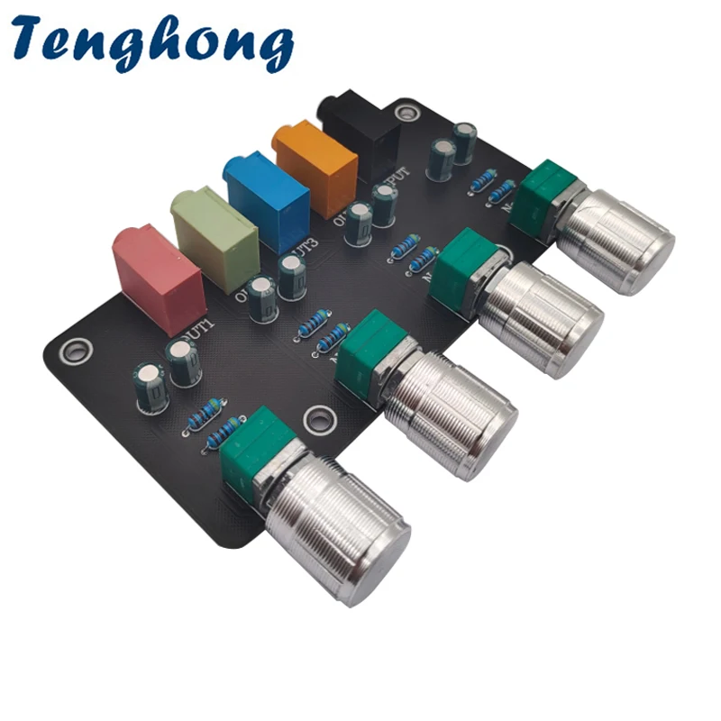 

Tenghong 1 Input 4 Output AUX Passive Audio Signal Selector Switch Audio Source Switcher Volume Knob Independent Control