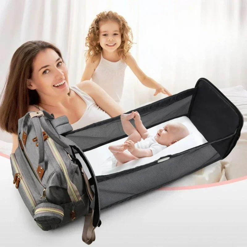 Multifunctional Mommy Bags Baby Bottle Insulation Storage Bags Diaper Organizer Mummy Backpack With Foldable Crib Soft Mattress