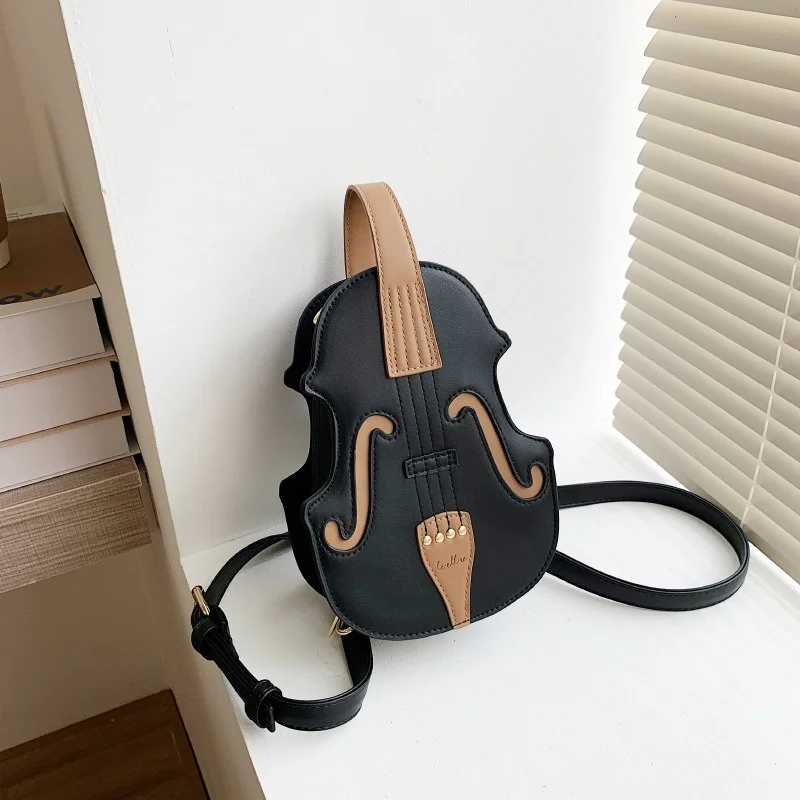 Violin Shape PU Leather Small Backpacks For Women Creative Violin Female Crossbody Bag Sewing Thread Ladies Fashion Shoulder Bag