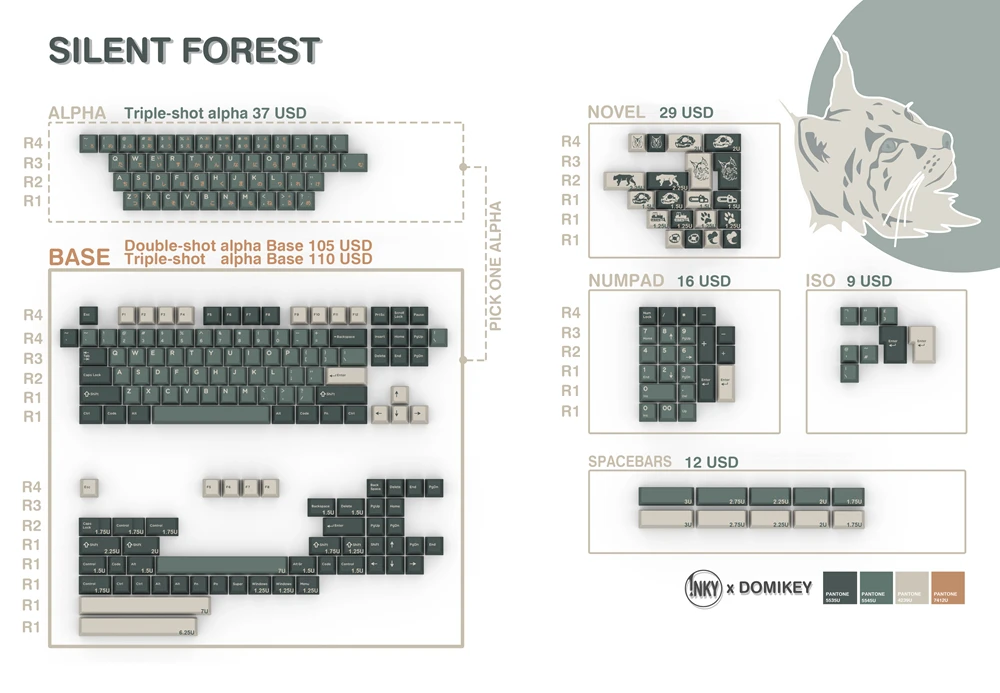 Domikey-x Inky Silent Forest Cherry Profile Keycaps mx Stem Keyboard Poker 87 104 Gh60 Xd64 Xd68 Xd84 Bm60 Bm65 Bm68 Bm80 - Imagem 3