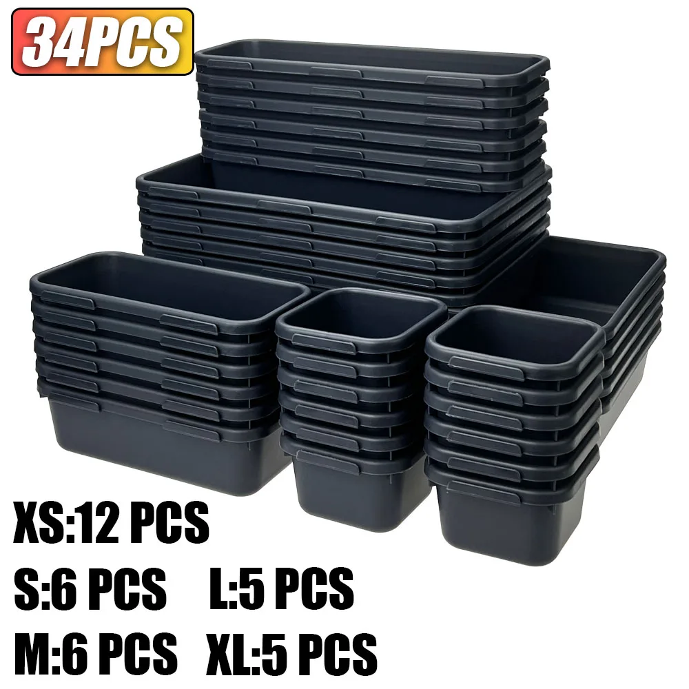 Versatile Desk Drawer Organizer Set - Interlocking Shallow Storage Bins and Tray Dividers (5 Sizes, Multiple Pieces)