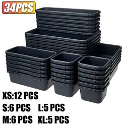 Versatile Desk Drawer Organizer Set - Interlocking Shallow Storage Bins and Tray Dividers (5 Sizes, Multiple Pieces) (34PCS)