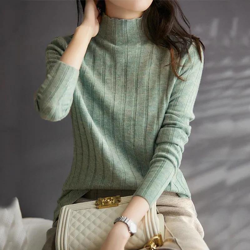 2024 New Fashion Women's Half Turtleneck Sweater Women's Base Shirt Loose Knitted Top Long Sleeve T-Shirt Trend