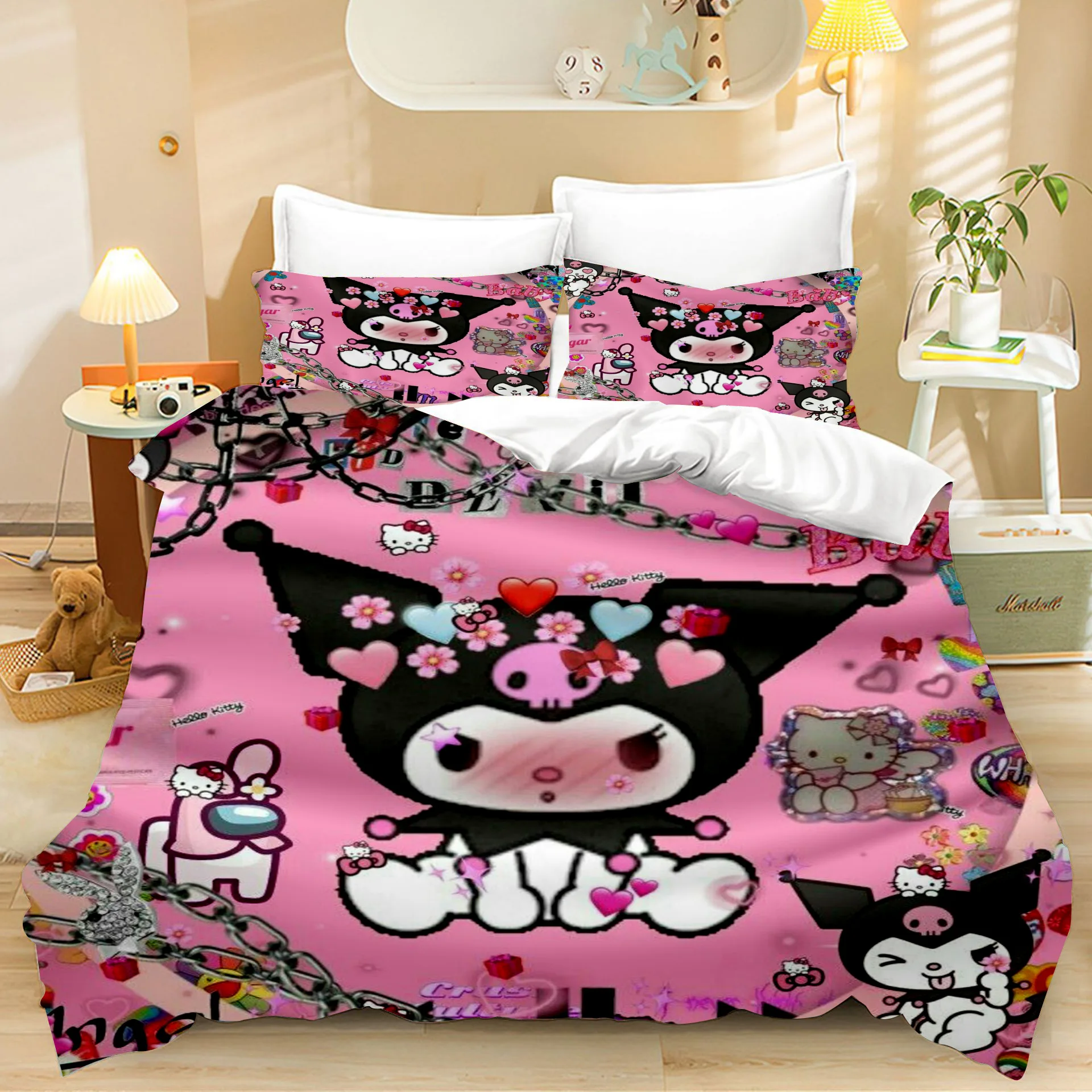 Cute Kuromi Comforter Bedding Sets Quilt Bed Cover Duvet Cover Pillow Case 2-3 Pieces Sets Kids Adult Size Bedroom Decor 4