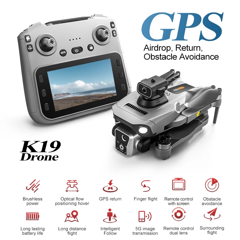 2025 K19 MAX Drone GPS Ritorno con schermo Fotografia aerea Aereo Brushless Airdrop Aereo telecomandato Quadcopter Giocattolo - immagine 5