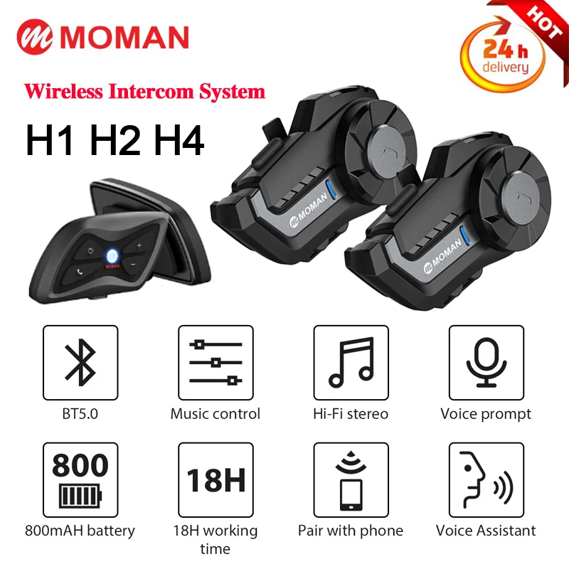 MOMAN H2 pro H1 H4 Bluetooth-compatibile Motorcycle Helmet Headset  Headphone Wireless Bike Helmet Intercom WiFi Video Recorder