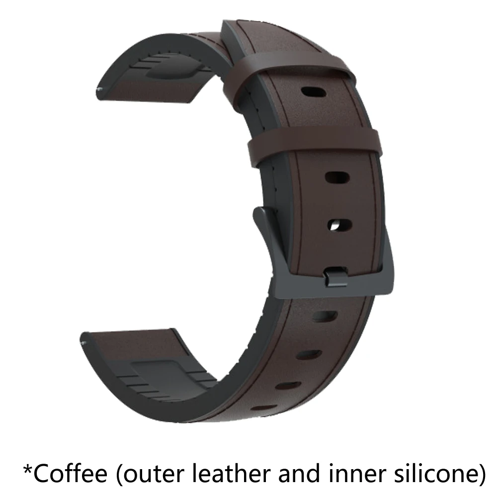Premium Leather Silicone Bracelet Strap - 22mm Replacement Watchband