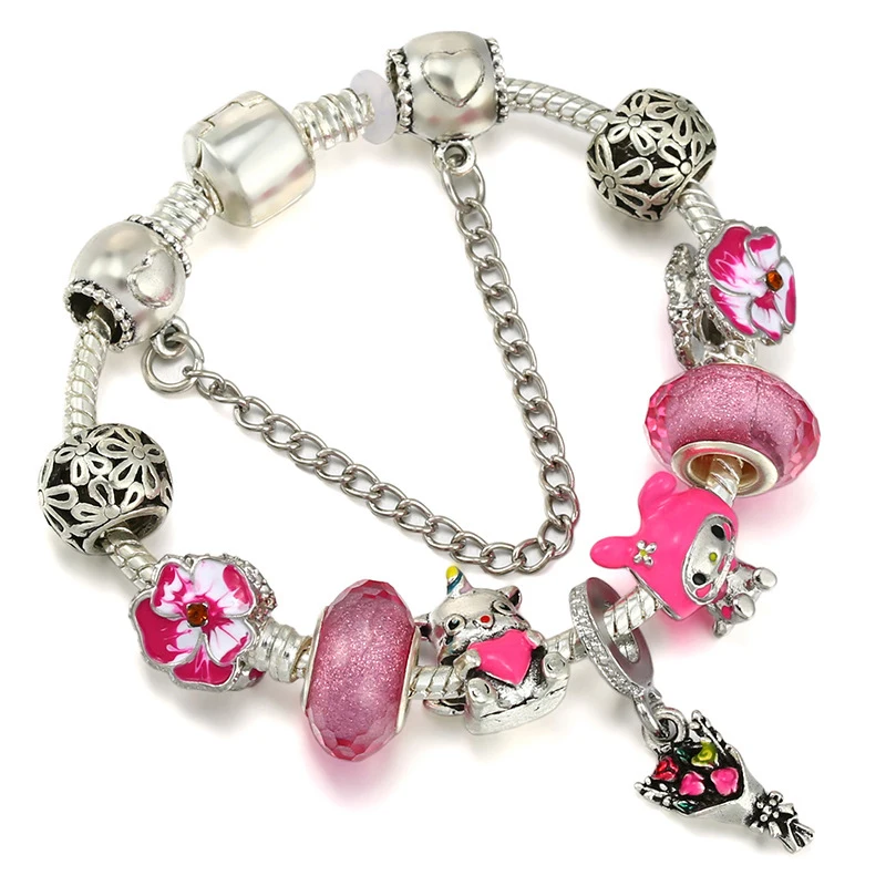 thumbnail image 1 of Pulsera de LinaBell con cuentas de Anime de Disney para mujer, joyería de moda, colgante de flor de borla rosa, dijes, brazaletes para niñas, regalos finos, nuevo, 1 of 5