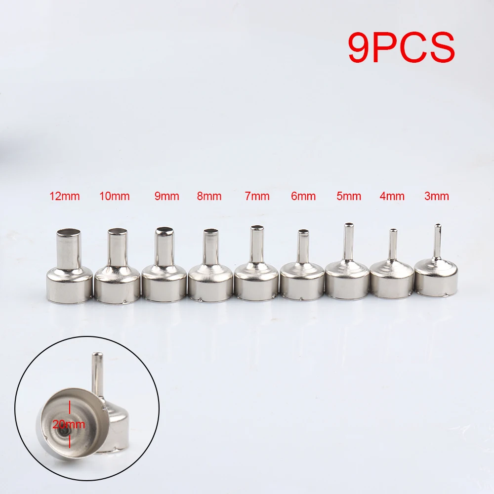 Welding nozzle for hot air gun stainless steel Different sizes nozzles 9pcs/set for 8858 8898 858D 8586 Multifunction use hot air gun heat gun mini hot air gun