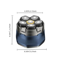 Ultimate 6D Electric Head and Beard Shaver - USB Rechargeable, LED Display, Waterproof (Blue)