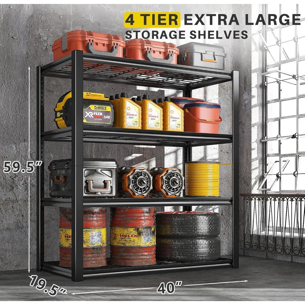 40" W Garage Shelving 2240 LBS Storage Shelves Heavy Duty Shelving 4-Tier Adjustable Metal Shelves for Garage Shelves Rack 3