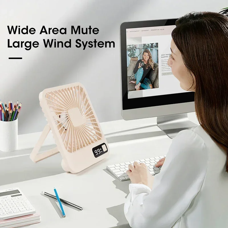 Portable USB Desk Fan 3000mAh Rechargeable Foldable Quiet 7H Timer Strong Wind Cooling for Home Office Travel