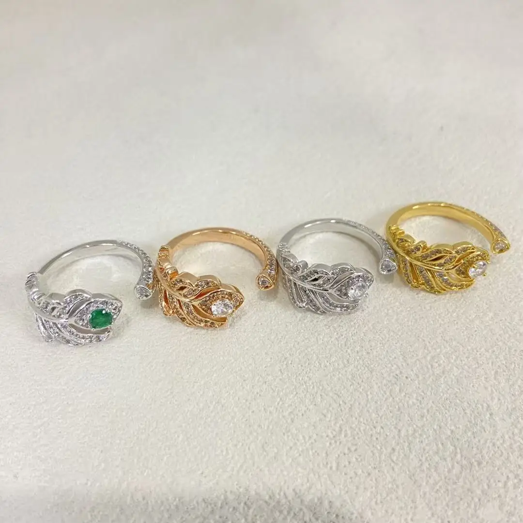 유니크 디자인 깃털 패션 여성용 팔찌 목걸이 귀걸이 반지 세트 풀 다이아몬드 AAAAA+ 지르콘 고품질