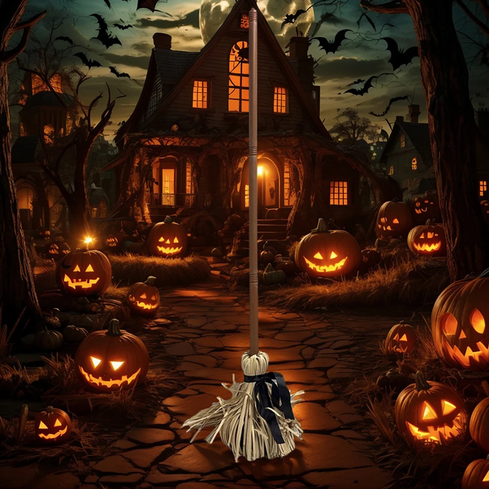 Halloween Electric Witch Broom Windproof Broom Ornaments Toys Lightweight Horror Broom Decoration Toy Scary Moving Decoration