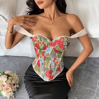Vêtements pour femmes, nouvelle Niche, Style rétro, Jacquard, Style Court, soutien de la poitrine, os de poisson, impression colorée, Corset sous le buste 2