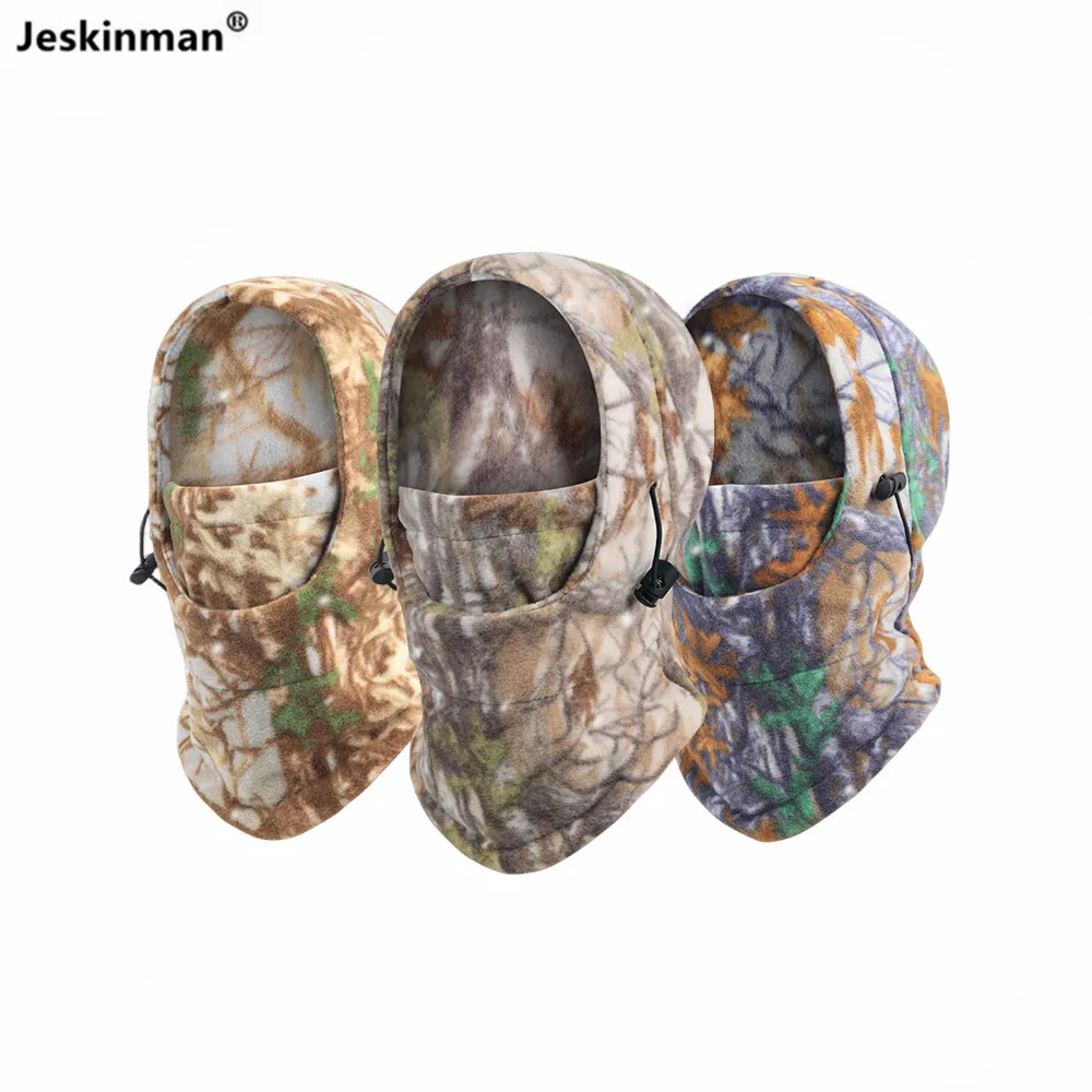 Winter Outdoor Windproof Whole Head Fleece Headgear Keep Warm Hat CS Hunting Fishing Bionic Camouflage Cap Cycling Face Mask