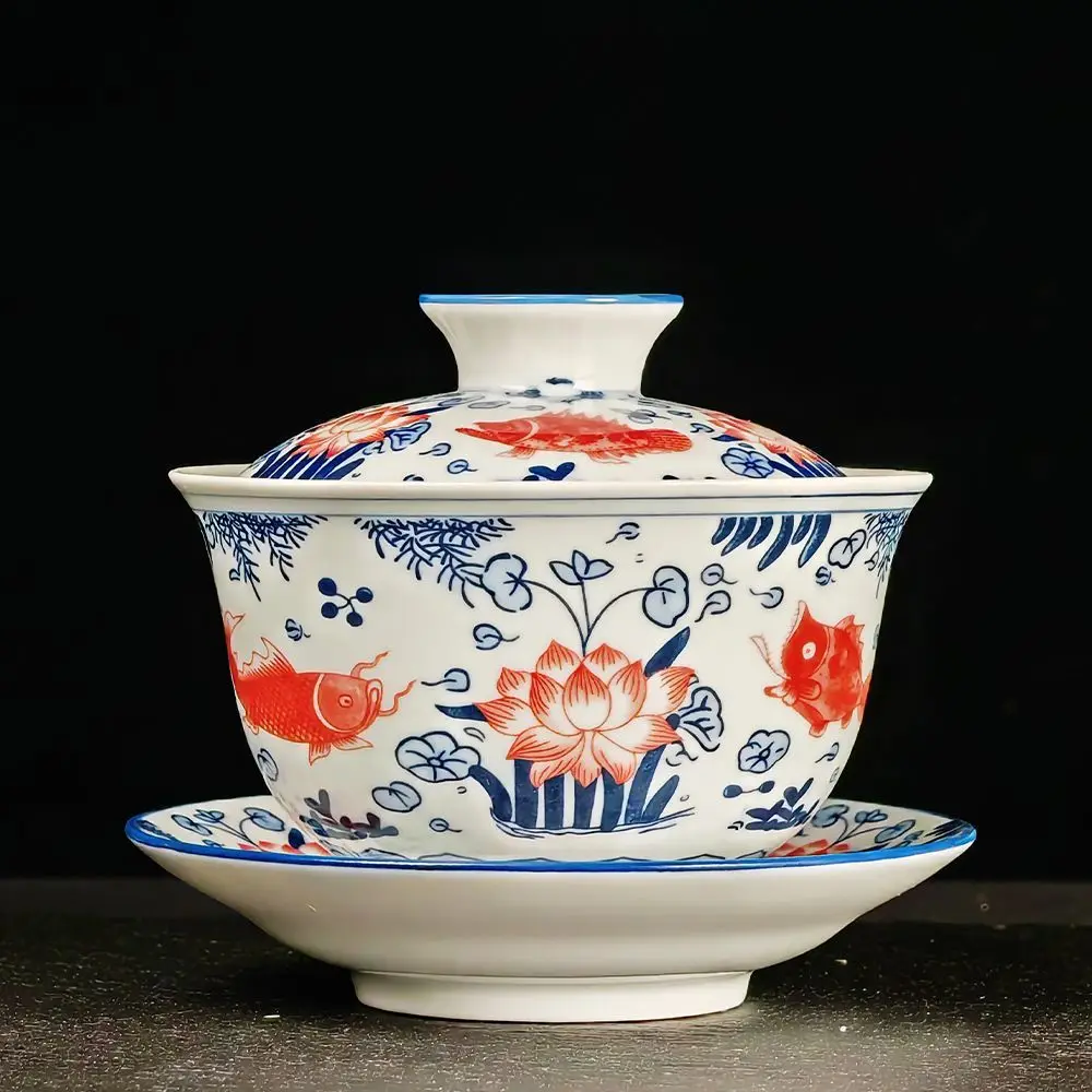 Jingdezhen-Blue and White Ceramic Teacups Gaiwan Household Tea Making Tureen High End Tea Bowl Teapot and Cups Porcelain