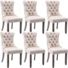 Tufted Dining Chairs Set of 6, Velvet Upholstered Dining Chairs with Nailhead Back and Ring Pull Trim, Solid Wood Dining Chairs 1