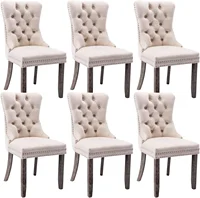 Tufted Dining Chairs Set of 6, Velvet Upholstered Dining Chairs with Nailhead Back and Ring Pull Trim, Solid Wood Dining Chairs 1