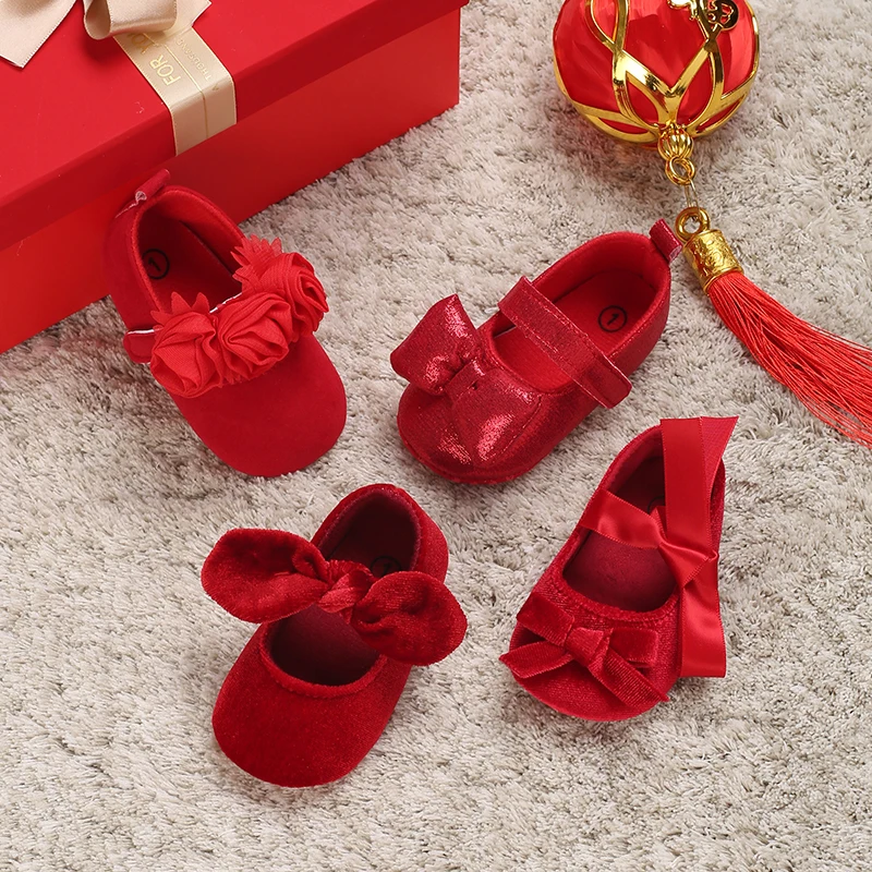 

New Spring And Autumn Girls' Rubber Soft Sole Bow Princess Shoes Girls' Anti Slip Red Beautiful Walking Shoes Girls' Shoes