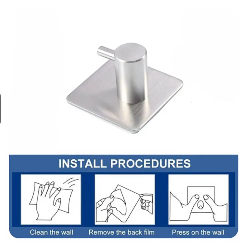 4Pcs Adhesive Heavy Duty Wall Hook Waterproof Stainless Steel, Mounting - Bathroom and Bedroom