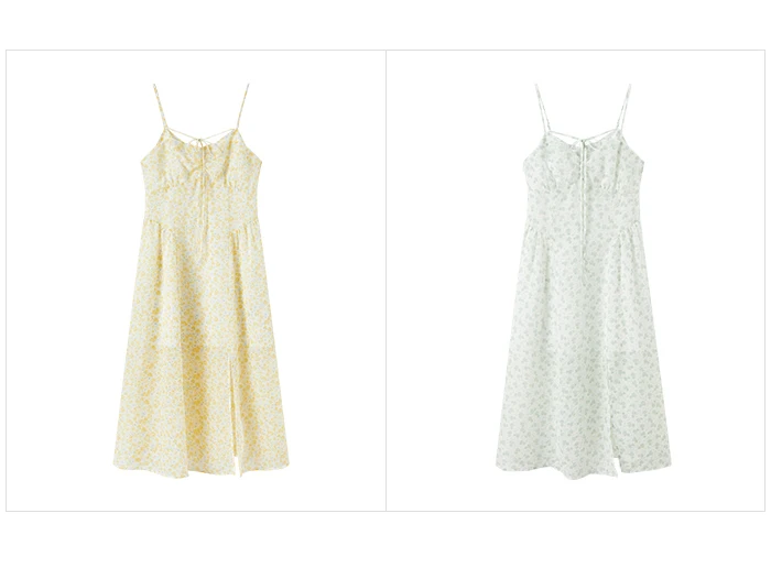 Vestido de mujer de gasa con tirantes altos y abertura, vestido de verano nuevo, vestido ajustado con flores fragmentadas, suave