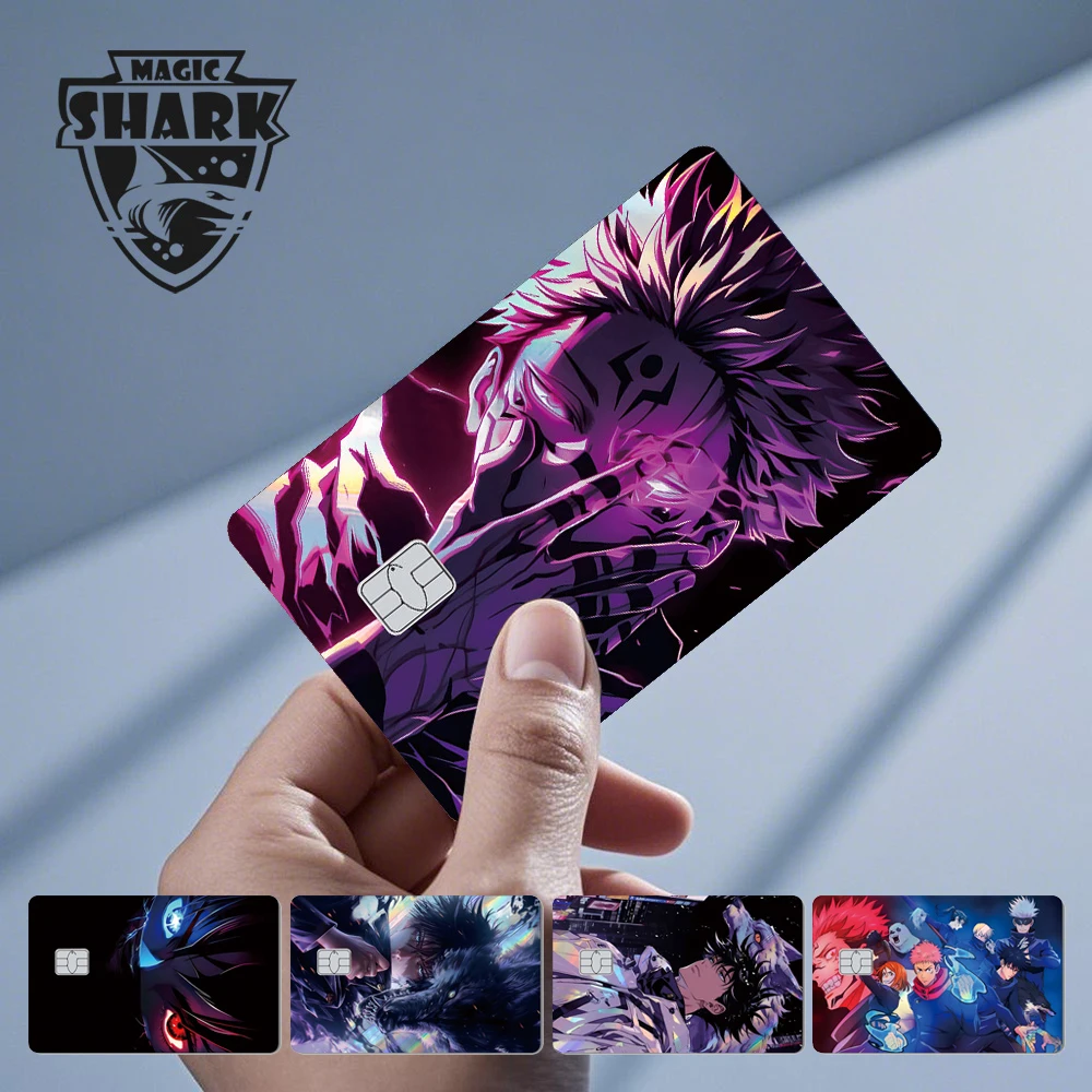 1pc Vorne J-Jujutsu K-Kaisen Anime Laser Holographische Itadori Yuji Megumi Gojo Kredit Debit Bank Karte Aufkleber film Haut