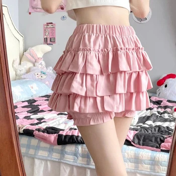 Y2K Sweet Ruffles Mini Skirt Women Kawaii Lolita Bow A Line Skirts Harajuku Japanese High Waist Pink White Ball Gown Skirt 1