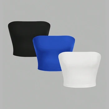 3 pezzi Gilet senza spalline da donna, top corto senza maniche, top sul petto avvolto sull'ombelico a bocca piatta da donna gilet senza spalline per abito da festa 1