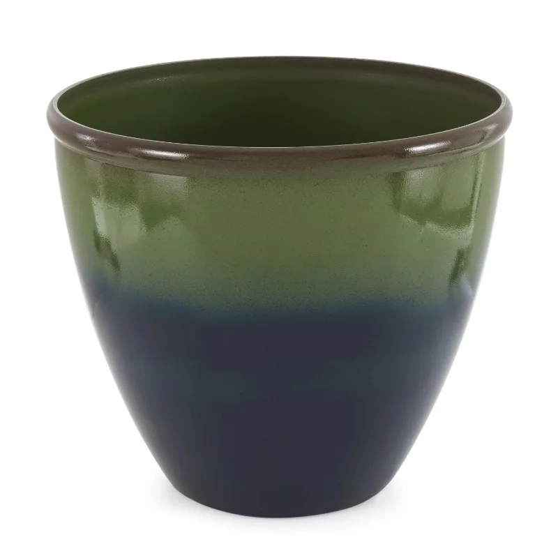 

16" Ombre Decorative Resin Plant Flower Planter Pot, Green/Blue