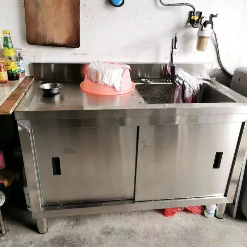 Description Picture 6 of itemCommercial Multi-functional Sinks Stainless Steel Moveable Door Kitchen Sinks Stove Cabinet with Sink Platform Vegetable Basin