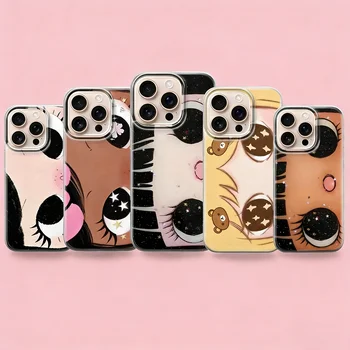 Cartoon Big Eyes Girl Phone Case For iPhone 17 16 16e 15 14 13 12 11 Mini Pro Max X XR XSMax 7 8 Air Plus Transparent Back Cover 1