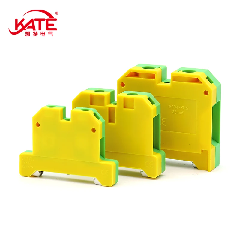 Din Rail Terminal Block Wire Connectors 1Pcs EK2.5 4 6 10 16 35 /35 Quick Mount Ground Terminal Electrical Wire Connector DIN Yellow Green SAK Rail Terminal Block