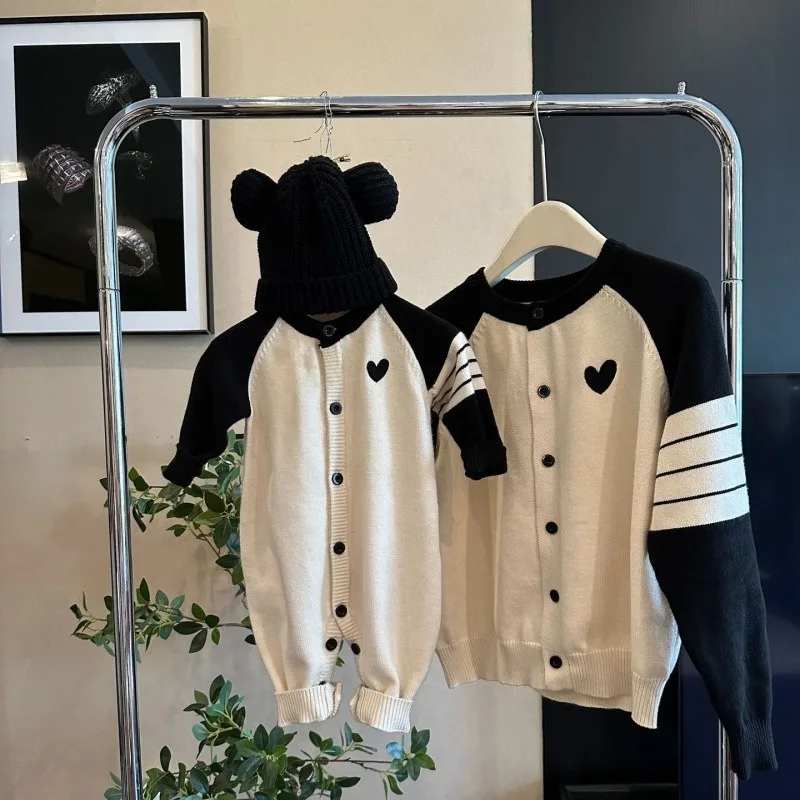 Family Matching Sweaters Autumn Winter Patchwork Long Sleeves Pullover Love Heart Knitwear Parenting Knit Cardigan Sweater H4380 6