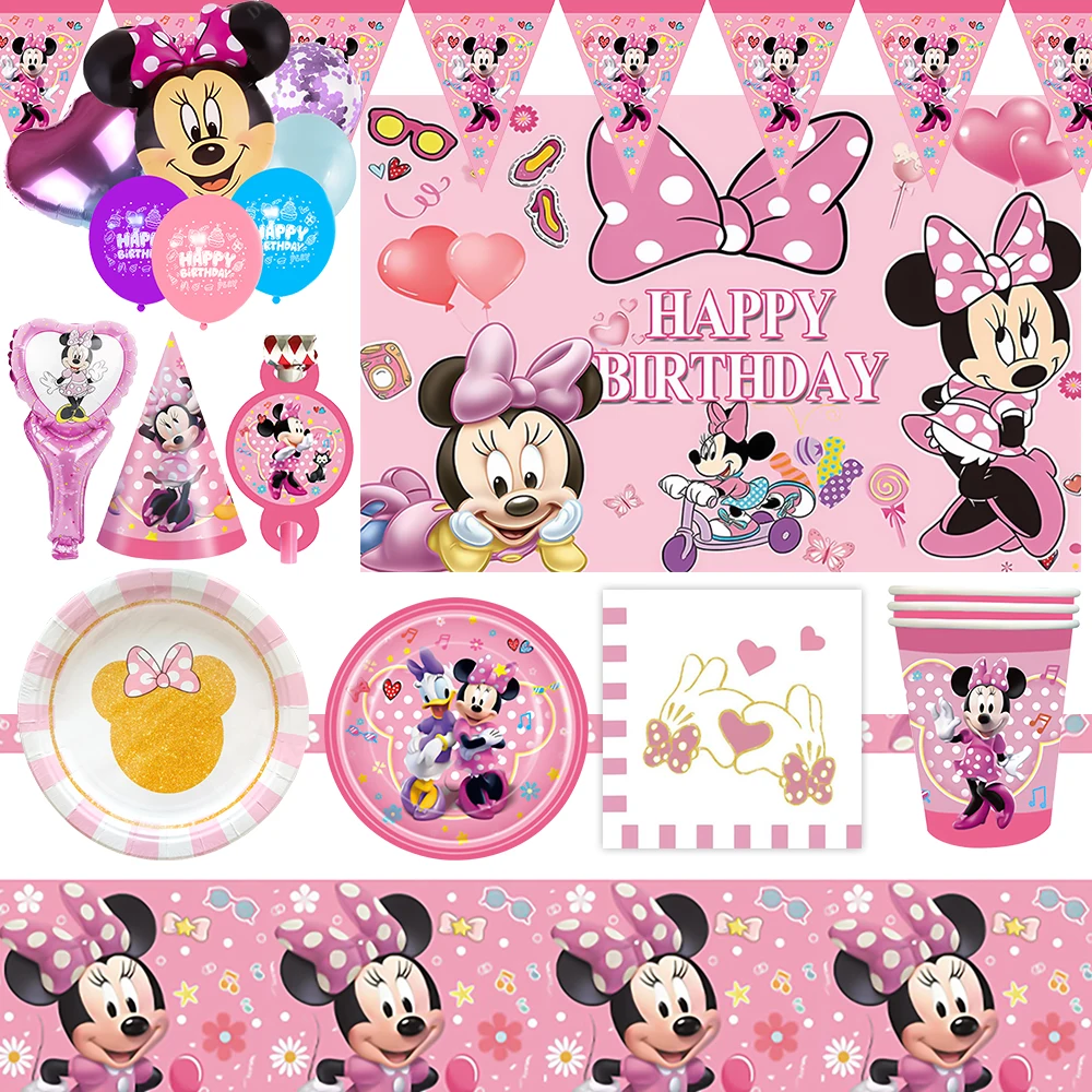 

NEW Disney Minnie Mouse Theme Birthday Party Decoration Supplies Disposable Cutlery Balloon Background Baby Shower Kid Girl Gift