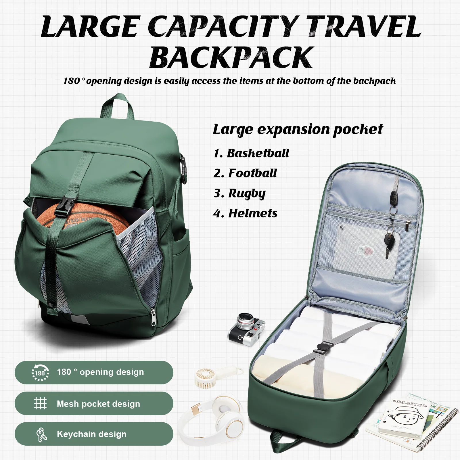 Waterproof Large Capacity Backpack for Motorcycle Helmet Holder, Helmet Storage, Travel Backpack Fit Basketball Men Backpack Bag 4