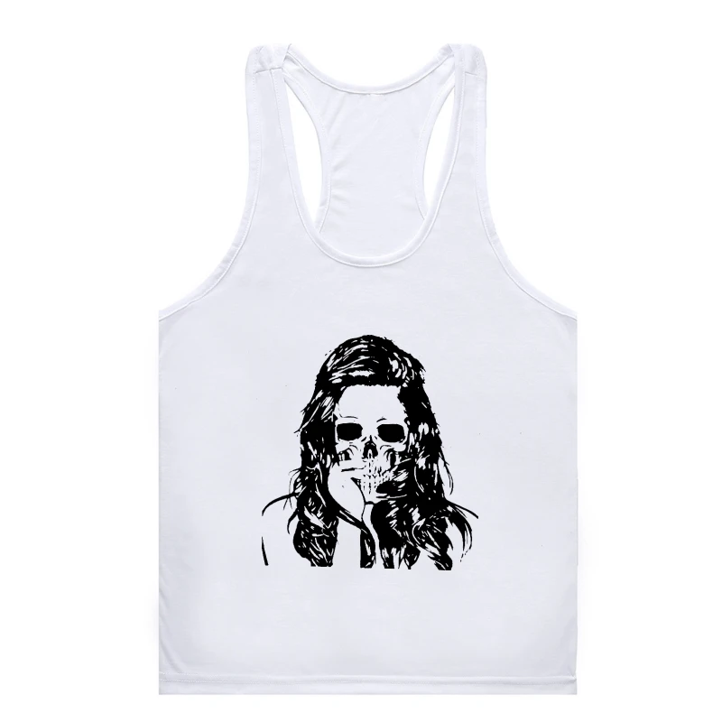 

COOLMIND 100% cotton skull print men tank Gym t-tank top mencasual sleeveless loose men Gym t-tank top meno-neck cool streetwear