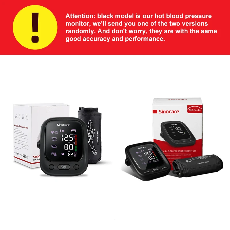 Sinocare Blood Pressure Monitor Tensiometer Upper Arm Automatic Digital BP Machine Pulse Heart Rate Meter LCD Display