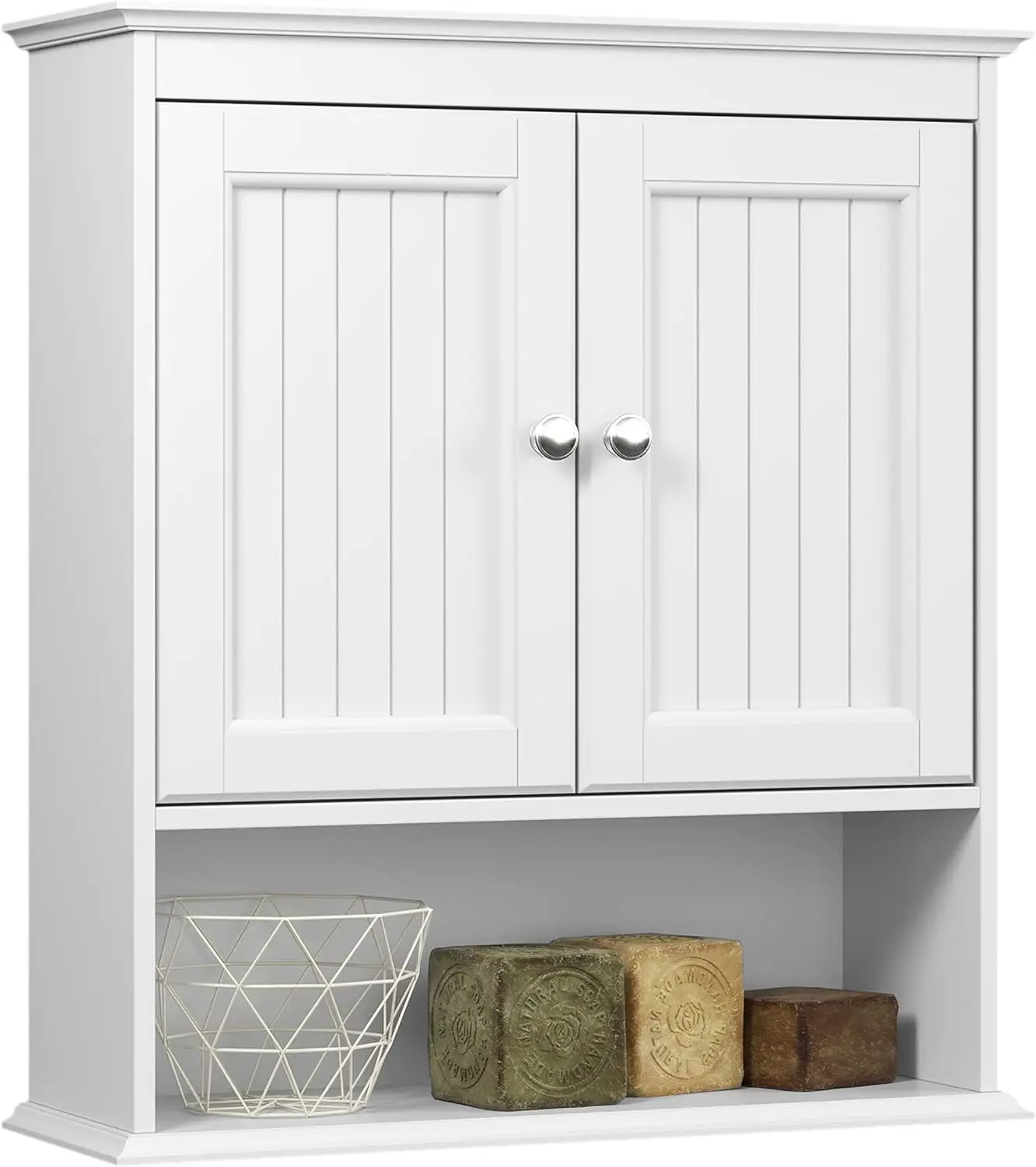 Bathroom Cabinet Wall Mounted with Doors, Wood Hanging Cabinet with Doors & Shelves Over The Toilet,Bathroom Wall Cabinet White 2