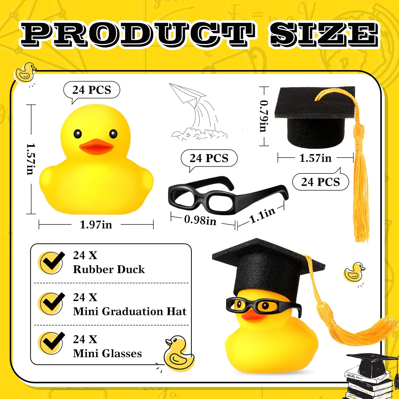 48PC Graduation Rubber Ducks Graduation Gift  Duck Party Bath Duck for Student Graduation Gifts Party Favor Cap 2