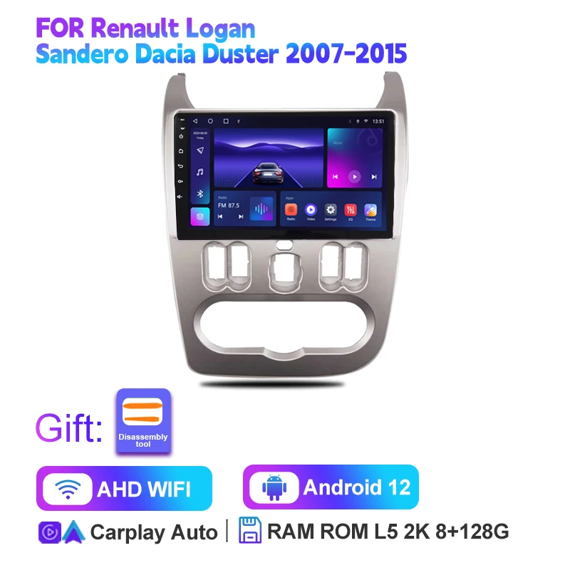 Autoradio Android 15 Hikity 8" Pour Dacia Duster/Sandero/Logan/Dokker - 6Go RAM 128Go ROM, CarPlay/Android Auto Sans Fil, GPS, WiFi, RDS FM, BT