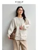 VIMLY Women Commuter Fake 2PCS Spliced Stripe Split at HemSweatshirt 2025Spring Lazy Style Simple Casual Versatile Top Pullovers 4