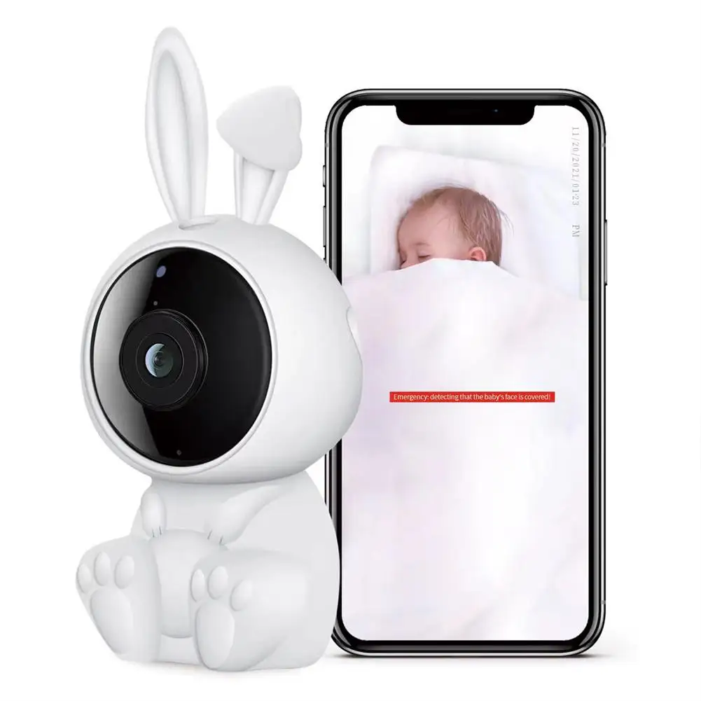 Cute Rabbit Baby Video Monitor 1080P  Camera Two-way Voice Calling Home Intelligent Surveillance A10 cute cat s paw monitor stand desk storage rack wooden computer riser desk organizer storage shelves cabinet home office supplies