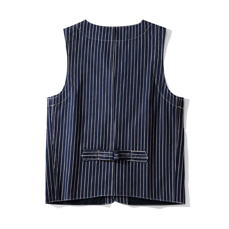 Vest Canvas Striped Double-Layer Retro Classic Bag Flower Denim Outdoor Workwear Camping Waistcoat Amekaji Trekking