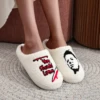 Horror Thriller Movie Michael Myers Halloween Embroidery stuffed Home Thick Sole plaid Furry Cotton Slippers Cute Warm Non-slip Indoor Slippers For Gifts 6
