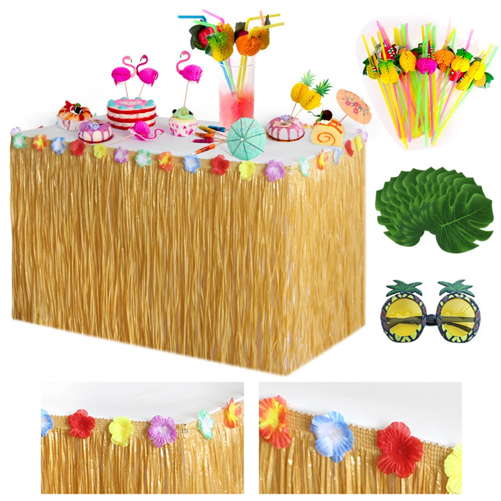 TableGrassSkirtforTropicalHawaiianHulaLuauPartyDecoration