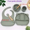 6Pcs Bear Dinner Plate Feeding Set For Kid Free Personalized Name Food Grade Silicone Suction Cup Plates Bowl Baby Tableware Set 5