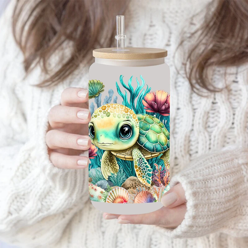 UV DTF Sea Turtle Dolphin Stickers 16oz Libbey Glasses Wraps Bottles Cup D1969 adhesive vinyl stickers