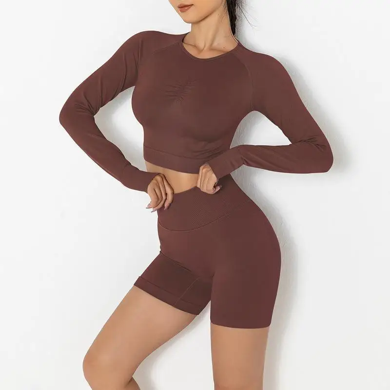 

Seamless Yoga Set Women Workout Clothes Sport Long Sleeve Leggings Fitness Sets Women Gym Workout Sportswear 2 Piece Yoga Suits